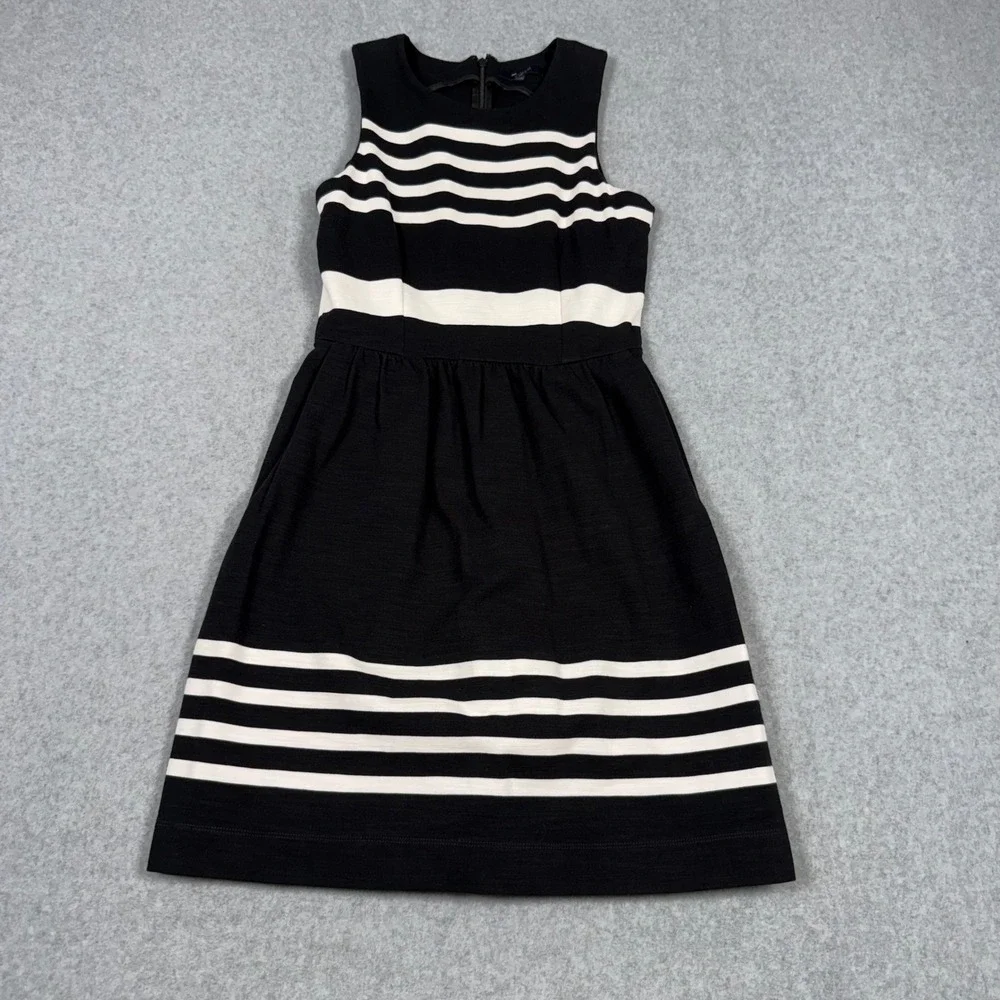 Madewell Black White Striped Nautical Sleeveless Fit Flare Dress XS Jersey